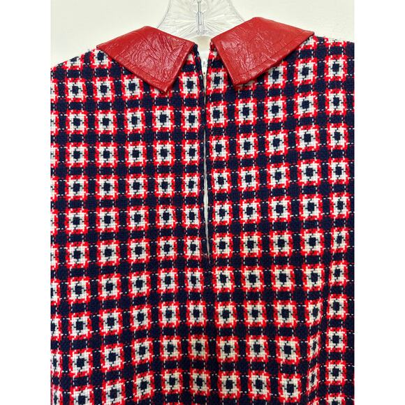 Vintage 60s Sears Mod Dress Red Vinyl Collar Belt Mini Go-Go Tunic 70s medium - Picture 9 of 14